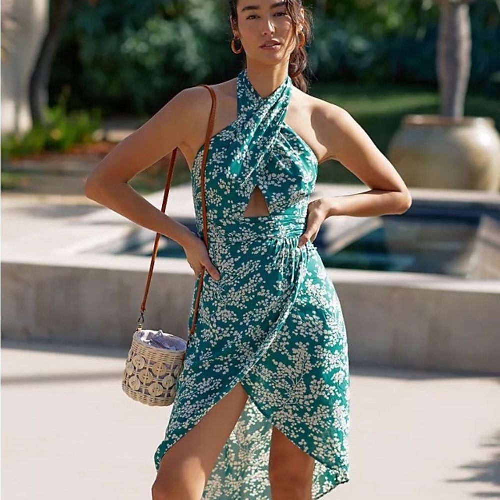Floral High Low Dress in Teal